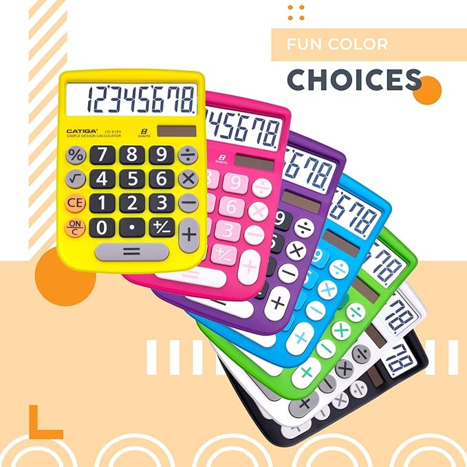CATIGA Desktop Calculator 8 Digit with Solar Power and LCD Display, Big Buttons, for Home, Office, School, Class and Business, 4 Function Small Basic Calculators for Desk, CD-8185