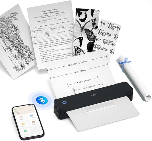 PRT Thermal Portable Printer Wireless for Travel, Inkless Bluetooth Support 8.5"x11" US Letter, A4, Compatible with iOS, Android, Laptop, Mobile Printer for Office, Vehicle, Home Use