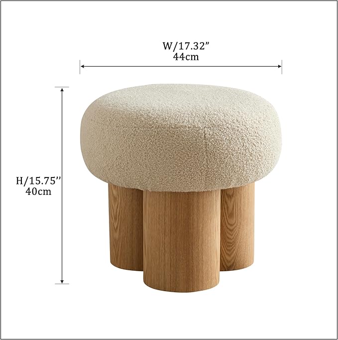 MEETAKING Small Round Foot Stool, Teddy Fabric Footrest Ottoman Stool with Non-Skid Legs, Modern Footstools Step for Couch, Desk, Office, Living Room (Beige)