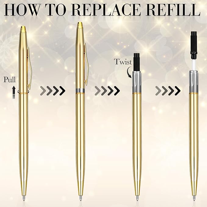 Fuutreo 150 Pack Wedding Gold Pens Bulk Gold Metal Pens Slim Ballpoint Retractable Ballpoint with Black Ink Mini Conical for Wedding Favors Guests, Office Business Teachers,1.0 mm