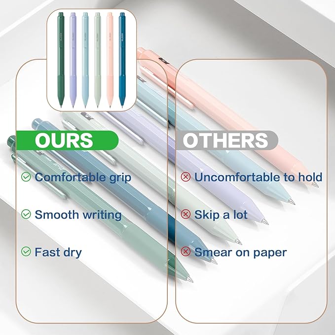 Gel Pens, 6 Pcs 0.5mm Black Ink Pens Fine Point Smooth Writing, High-End for Journaling Note Taking, Cute Office School Supplies Gifts for Adults