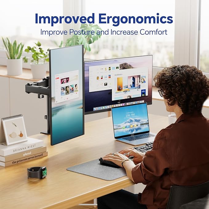 Simple Trending Dual Monitor Desk Mount, Heavy Duty Fully Adjustable Stand, Monitor Arm Fits 2 Computer Screens up to 27 inches and Max 18 lbs Each, Black