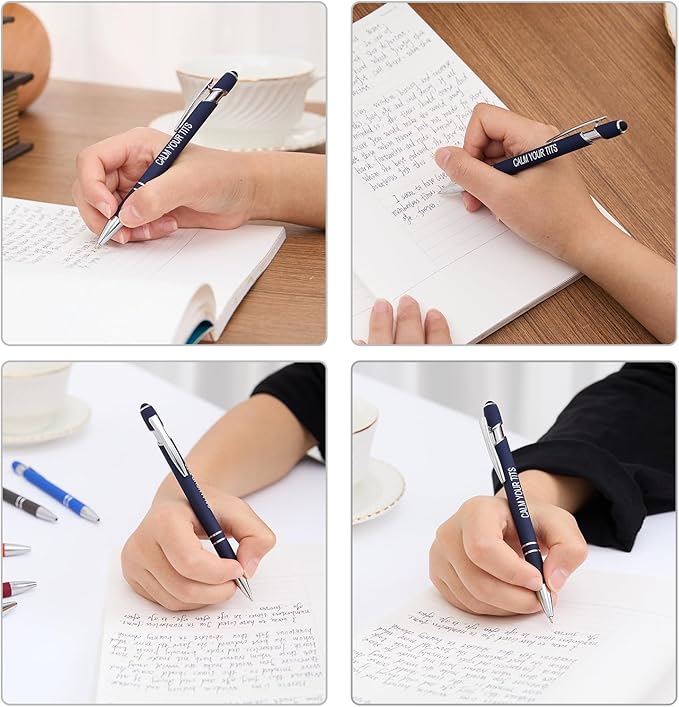 Funny Pens, 12 Pcs Pens Fine Point Smooth Writing Pens, Sarcastic Ballpoint Pens with Screens Touch Stylus Tips, Black Ink 1.0 Mm Snarky Pens, Gift Office Desk Accessories