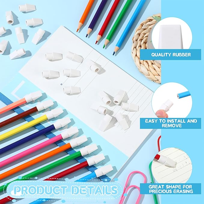 Crtiin 1000 Pcs Pencil Top Erasers Bulk Caps for Pencils Chisel Shape Erasers Toppers Classroom Party Favors Games Prizes Funny Pencil Eraser Cap for Kids Studying Supplies Home Office(White)