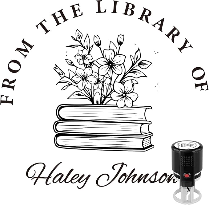 Custom Self-Inking Stamps | Personalized Book Stamp Gift for Book Lovers | 5 Ink Colors (Style07)