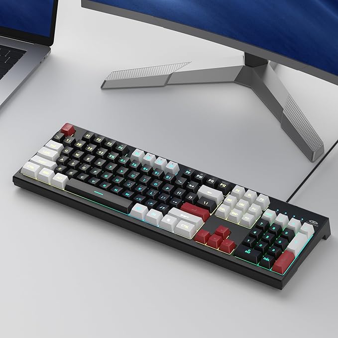 MageGee Creamy Keyboard,K2 Keyboard Wired RGB Backlit 104 Keys Waterproof Ergonomic Keyboards,PC for PC/loptop/MAC - Knight Red