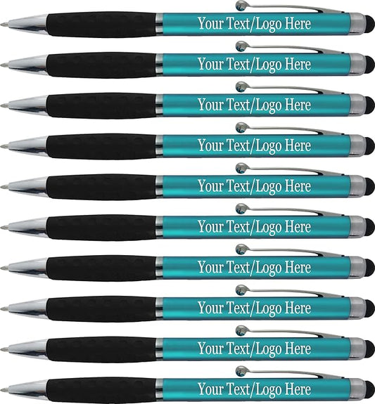 Personalized Pens With your Custom Logo or Text-600 Pack Bulk-for Businesses, Parties, and Events, 2 in 1 Ballpoint Pen & Stylus for Touchscreen Devices, L'Blue Barrel, Black Ink