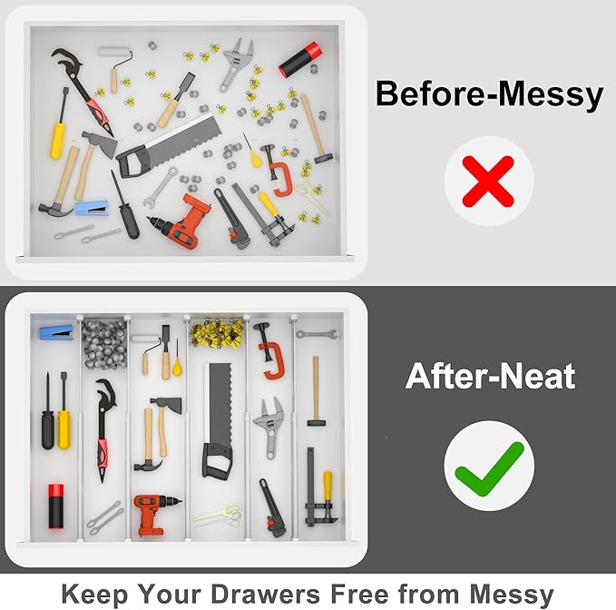 HiYZ Expandable Drawer Dividers - 12.6-22.8'' Adjustable Drawers Organizers for Kitchen Utensils, Drawer Separators in Bedroom, Dresser, Office, Bathroom, Fridge, 12 Pack Long Dividers-Gray