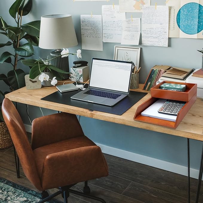 Desk Organizer Letter Tray Set of 2, Magnetic Wooden Tabletop Desktop for Storage Paper Letter Folders Notebooks Copy Print, Workspace Holder, Office Supplies, Keep Stationery Saver-Brown