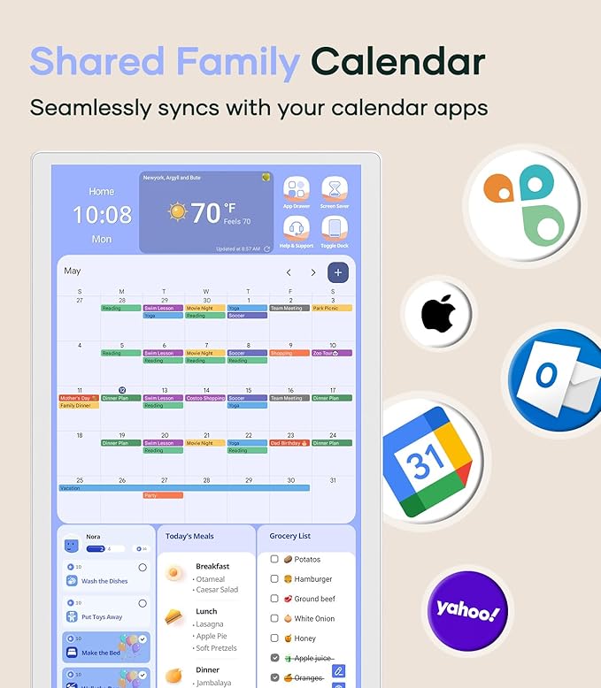 Digital Calendar+ 2: 24 Inch Wall Touch Screen Chore Chart Customize Dashboard Smart Electronic Calendar for Family Schedules Meal Planner Supports All Google Play Apps Wall Mount White