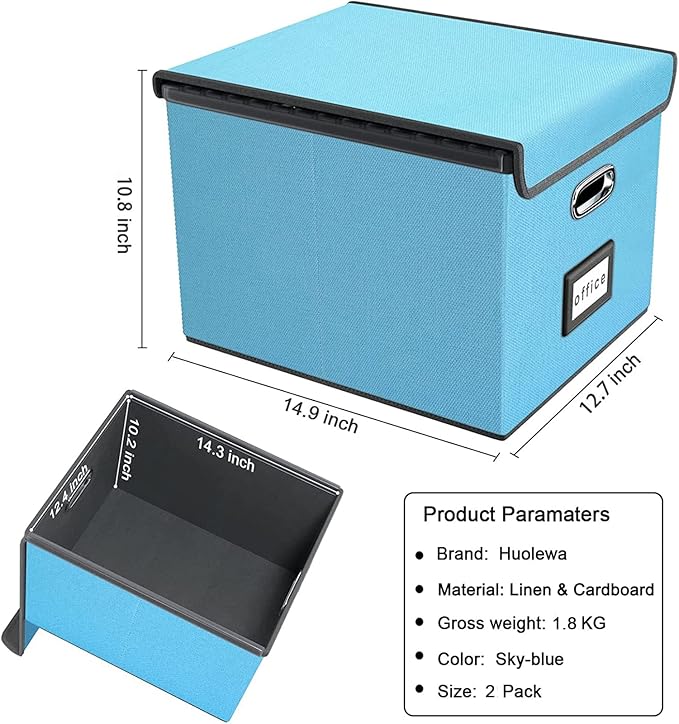 Huolewa Decorative File Organizer Document Storage Boxes with Lids, Linen Hanging Filing Storage Boxes, Decorative Home/Office Filing System for File and Folders Storage