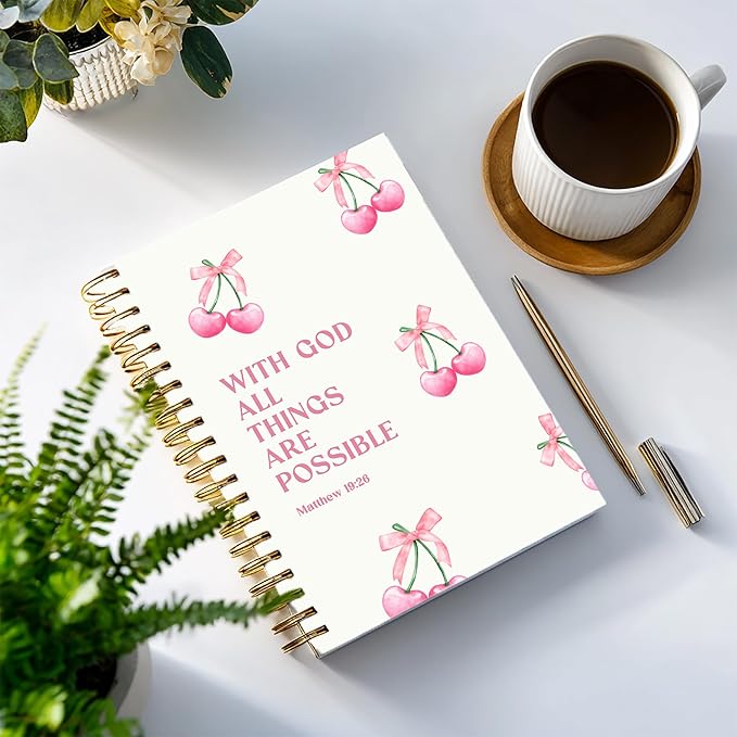 Bible Notebook, A5 Spiral Christian Journal with Floral Pink Butterfly Notebook, Bible Verse-God Says You Are, Inspirational Notebooks for Women, Bible Study, Gift for Birthday Christmas
