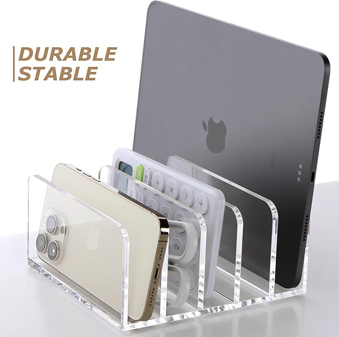 SANRUI Acrylic Desk File Organizer Holder, 5 Upright Clear Desktop Mails Sorter Document Magazine Storage Organization Letter Folder Racks for Home, Office & Classroom