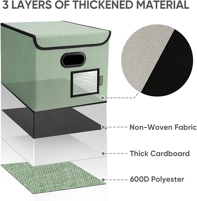 BALEINE File Organizer Box with Lid, Collapsible File Folder Organizer with Plastic Slide, Hanging File Folder Box for Office Document Storage (1 Pack, Green)