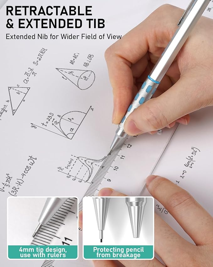 Nicpro 36PCS Blocky Gear Mechanical Pencil Set with Case, Metal Mechanical Pencils 0.3, 0.5, 0.7, 0.9, 2mm Lead Holder for Art Drawing Sketching with 21 Tubes (6B 4B 2B HB 2H 4H Colors) Lead Refills