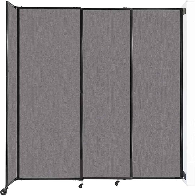 Wall-Mounted Sliding StraightWall Room Divider | Adjustable Widths | Locking Wheels | Room Separator | Up to 7'2" Wide x 7'6" Tall Slate Fabric Panels