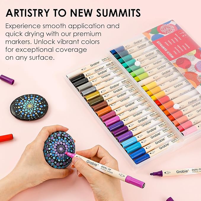 Grabie 36 Dual Tip Acrylic Paint Markers, Acrylic Paint Pens, Fabric Markers for Fabric, Canvas, Rock, Glass, Wood, Paper, DIY, Canvas DIY Art Supplies Kit