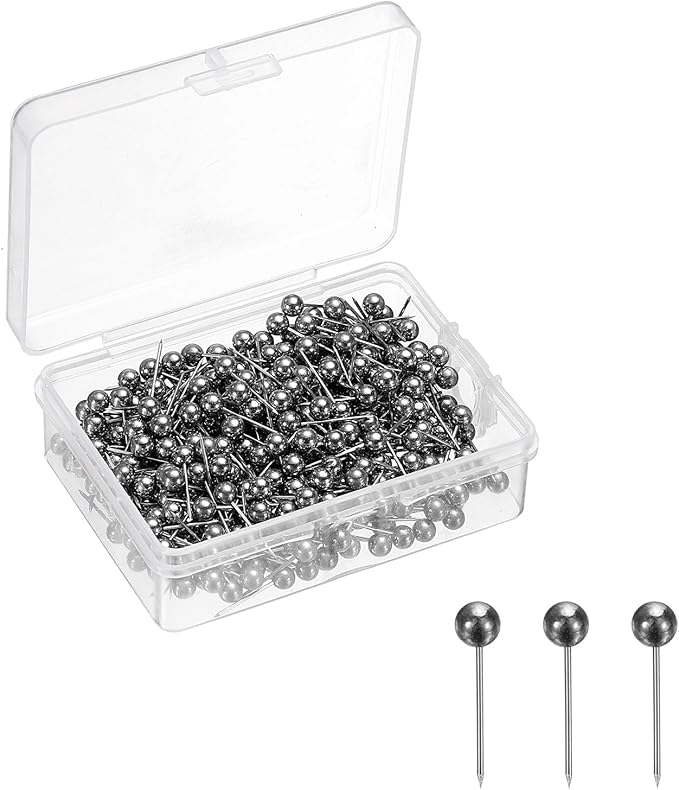 uxcell 400 Pcs Push Pins, Map Thumb Tacks 4mm Round Head Decorative Push Pins for Bulletin Board Home Office Travel Wall DIY Crafts Map Photo, Metallic Black
