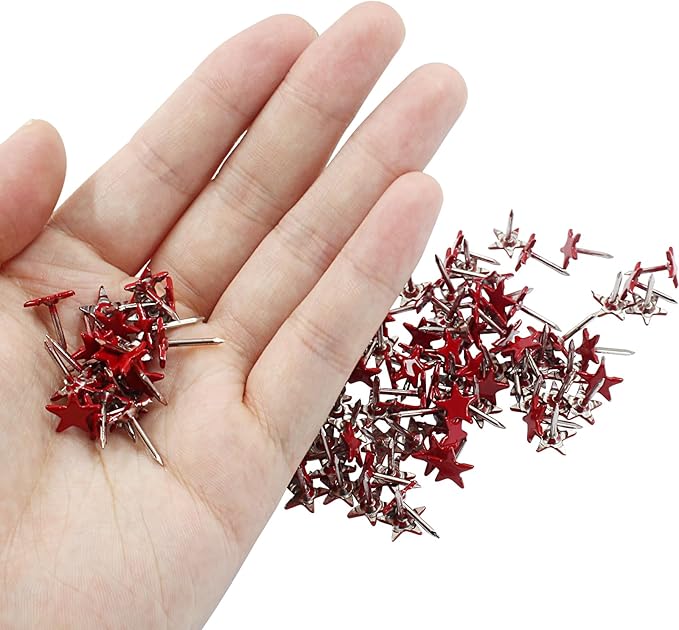 Piutouyar 150 Pcs Star Push Pins, Red Upholstery Tacks Star Shaped Decorative Thumb Tacks Metal Upholstery Pins for Upholstered Furniture Cork Board DIY Projects or Home Decor 11 x 13mm