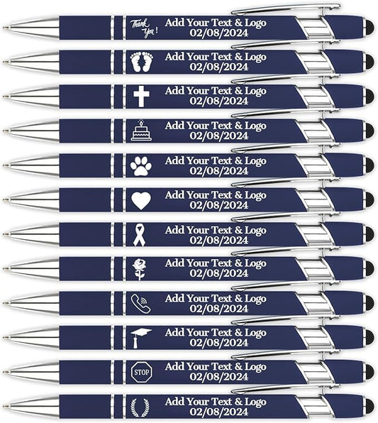 Personalized Pens with Name Logo or Message, Up to 1200 pcs Bulk Custom Metal Ballpoint Pen with Black Ink Customized Gift for Business, Graduation and Promotions (Dark Blue)