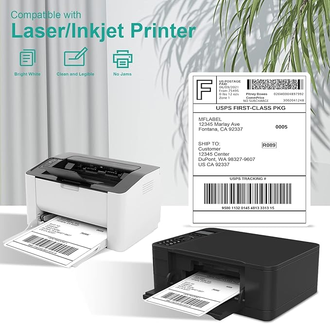 MFLABEL Full Sheet Sticker Label, Address Sticker, White Matte Label Paper, 8-1/2" x 11" Shipping Labels for Laser & Inkjet Printer (600 Labels, 600 Sheets)