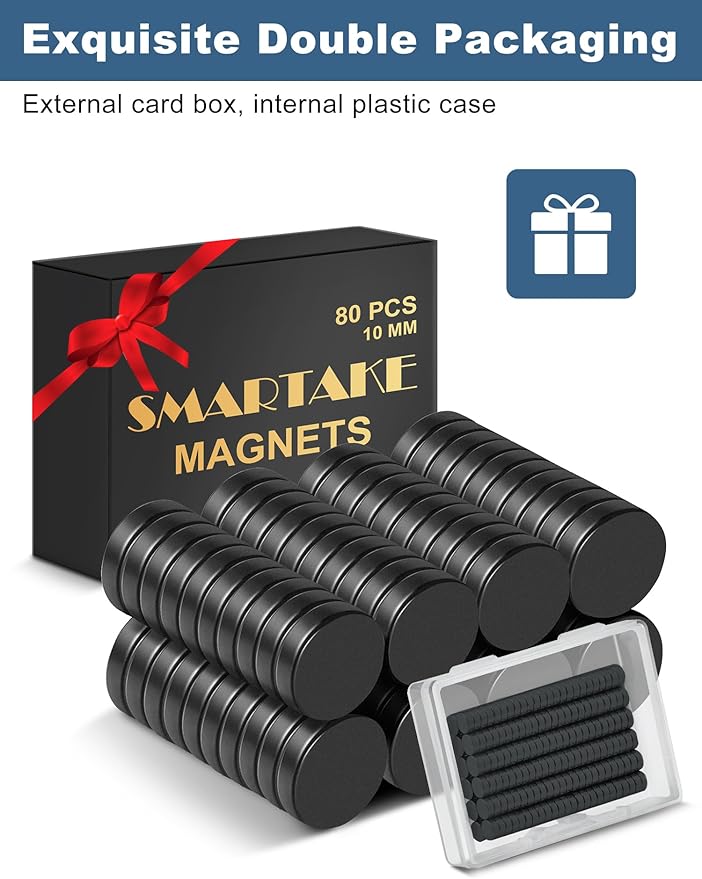 SMARTAKE 80 Pcs Refrigerator Magnets, Small Round Fridge Magnets, Multi-Use Premium Neodymium Office Magnets for Fridge, Whiteboard, Billboard in Home, Kitchen, Office and School (Black)