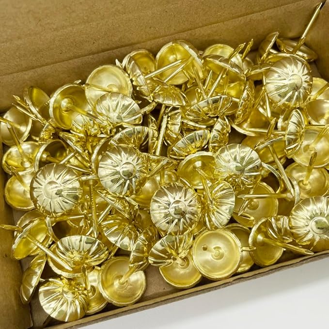 Let's Decorate 100PCS D16mm/0.63" Gloden Flower Upholstery Tacks, Decorative Tacks for Sofa Couch, Furniture Metal Thumb Tacks, Home DIY Decorative Nail Heads Nails (100, 16mm Gloden Flower)