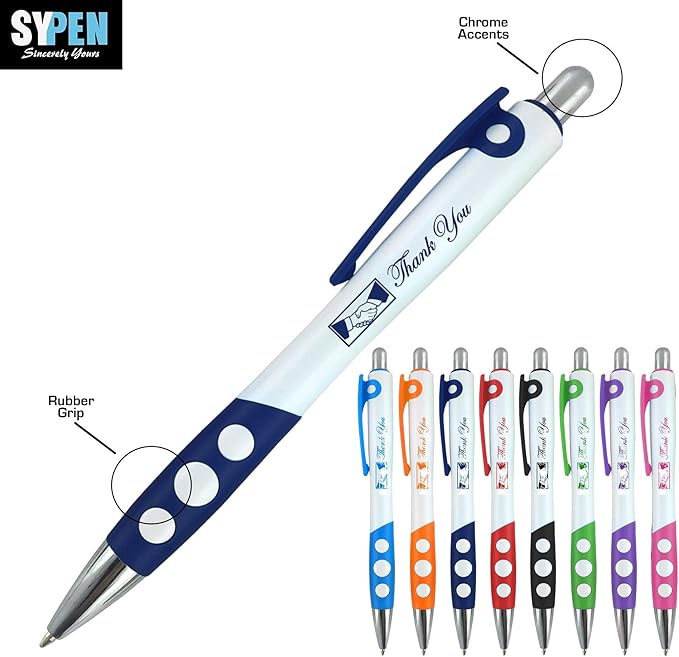 Personalized Ballpoint Pens With Custom Logo/ Text-350 Pack Bulk-for Businesses, Parties, & Events, Custom Printed, White Barrel with Matching Colored Clip and Grip, Click Pens, Black Ink, Light Blue