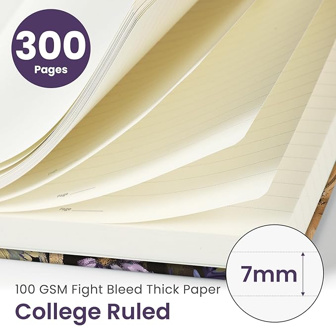 Lined Spiral Notebook Journal for Work, 300 Pages Thick B5 (7.1"x10") College Ruled Journal for Women & Writing, Hardcover Notebook for Note Taking, Perfect for Office Home School, Midnight Bloom