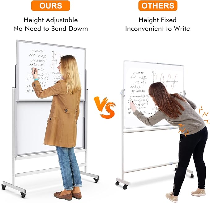 maxtek Dry Erase Whiteboard Height Adjustable, Easel Stand Rolling White Board on Wheels - 48 x 60 Large Mobile Dry Erase Board, 4' x 5' Double Sided Magnetic Whiteboard for School Office Home