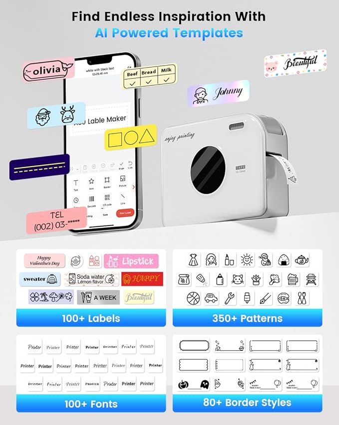 Phomemo A30 Label Maker, Mini Bluetooth Portable Rechargeable Label Maker Machine in/Out Door Use Without Fade Sticker for Home Office Small Business School, Works with Tablet, Phone & PC