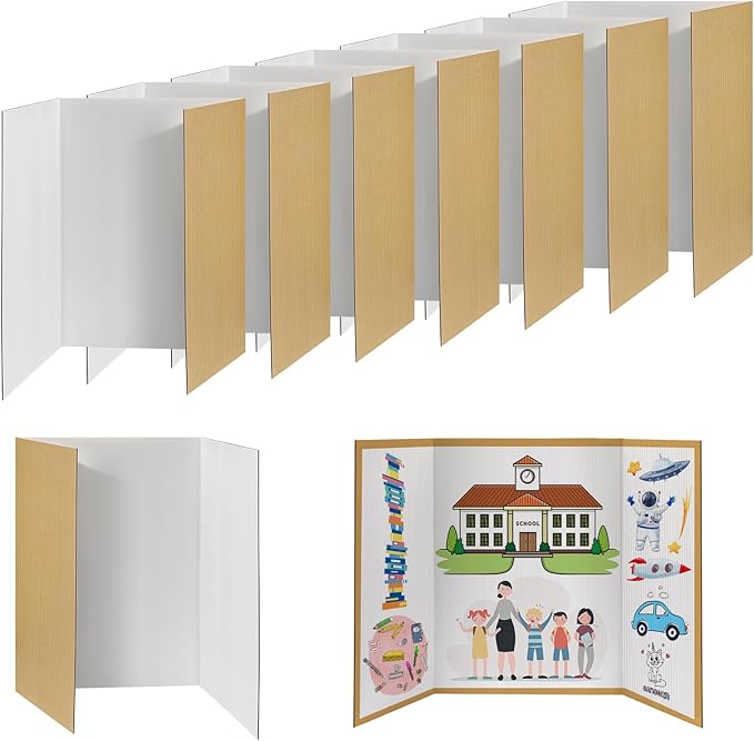 3단 포스터 보드 8개 - 40.6cm x 58.4cm(16인치 x 23인치) 소형 3단 접이식 디스플레이 보드 하드 & 두꺼운 화이트 프레젠테이션 판지 과학 박람회, 학교 프로젝트, 비즈니스 용품용