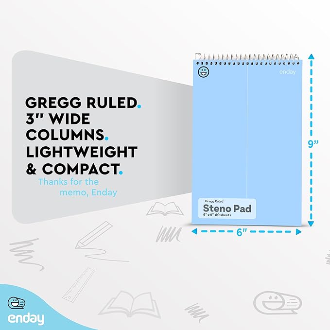 Enday Steno Pads Spiral 6x9 12 Pack, Pastel Colors Gregg Ruled Steno Pad, White Paper Spiral Notepad, 60 Sheets Top Bound Steno Notebook for School, College, Work and Home, 4 Assorted Colors