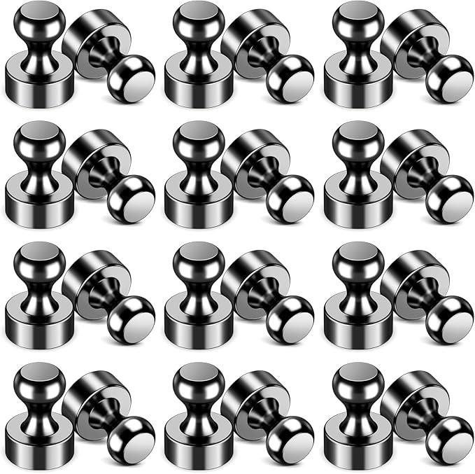 VNDUEEY 24Pcs Black Fridge Magnet Refrigerator Magnets, Magnets for Whiteboard, Small Strong Magnet for Kitchen, Office, School, Locker, Metal Decorative