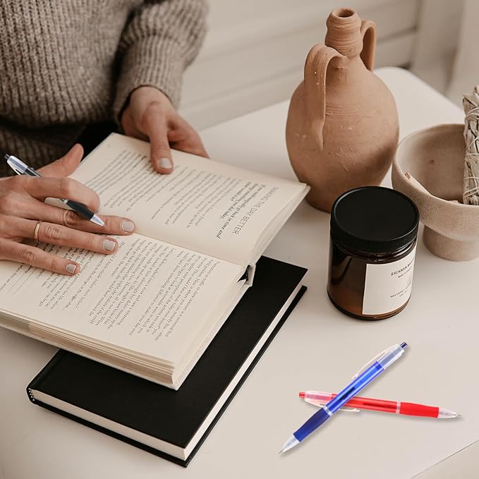 Aozora Retractable Pens Ballpoint Super Smooth Writing Pens Bulk 100 pack Medium Point 1.0mm No Bleed Click Pens with Soft Grip Blue Ink