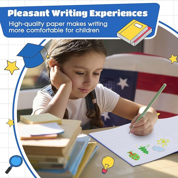 Henoyso 24 Pcs Primary Composition Notebook K-2 9 3/4 x 7 1/2 Inch Primary Journal, Back to School Supplies, Bulk Blank Writing Book for Kid to Write Draw Journal 60 Page Notebooks (Blue)