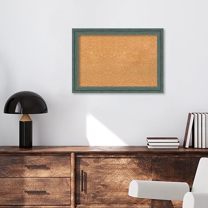Amanti Art Natural Cork Board for Wall, 19x27 Vision Board with Blue Wood Frame, Medium Corkboard Office Decor for Home Organization, Rustic Farmhouse Corkboard Pinboard to display items for home
