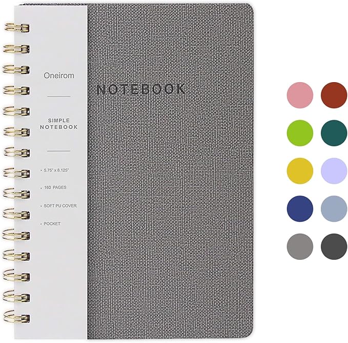 Spiral Notebook-5.75" x 8.125" Journal with Back Pockets and 160 Lined Pages,PU Leather Cover Business Journal, Twin-Wire Binding Notebook Perfect for Office & Home School Supplies