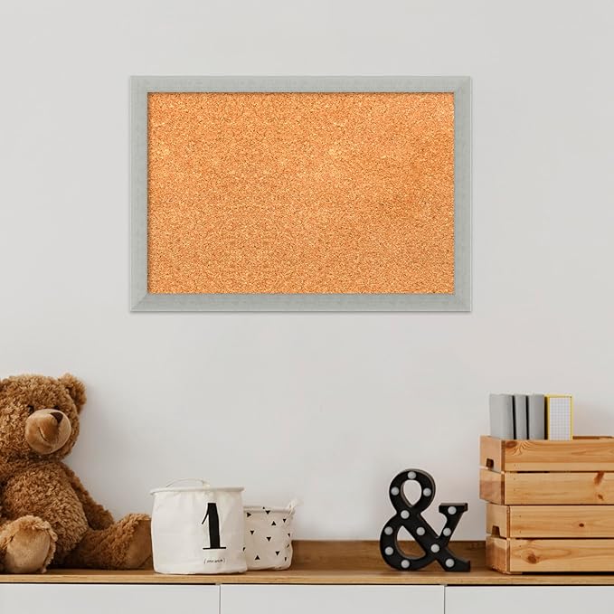 Amanti Art Natural Cork Board for Wall, 14x20 Vision Board with Silver Wood Frame, Small Corkboard Office Decor for Home Organization, Casual Corkboard Pinboard to Display Items for Home Organization