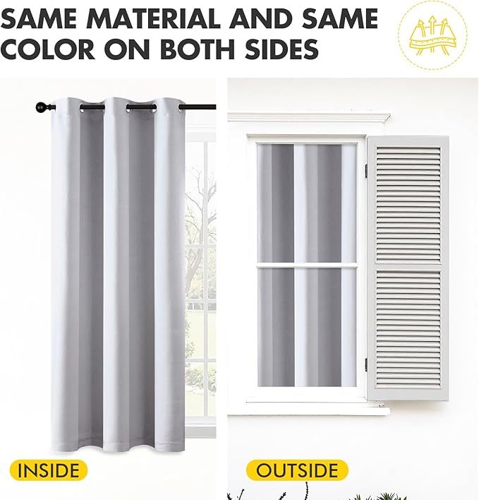 MIULEE Blackout Curtains for Bedroom Living Room 84 Inches Long 2 Panels, Thermal Insulated Room Darkening Drapes Solid Grommet Noise Reduction Light Blocking Window Curtains 40x84 Inch Greyish White