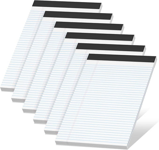 6 Pack Legal Pads 8.5 x 11 College Ruled Notepads, White Note Pads 8.5'' x 11'' Writing Pads Narrow Ruled Lined Paper Pads, 30 Sheets Per Note Pad, Legal Notepads for Work Study Daily Note Taking List