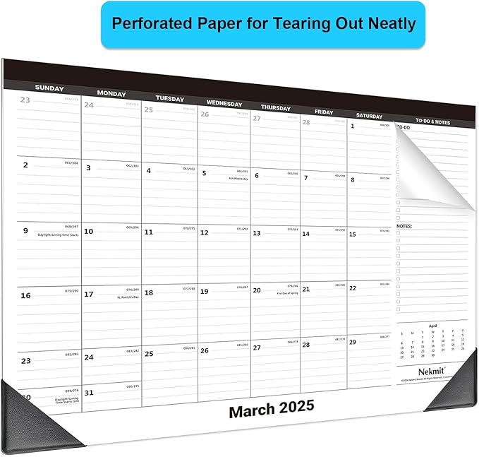 Nekmit Desk Calendar 2025-2026, Yearly Monthly Desk Pad Calendar for Planning, Ruled Blocks, July 2025 - June 2026, 14" x 11", Black