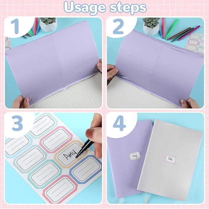 Jumbo Stretchable Book Covers 12PCS Reusable Fabric Book Covers with Label 9x11in Boho Pastel Protective Sleeve for Hardcover Book Textbook Cover for School Fits Most Book Sizes Up to 10x12.5in