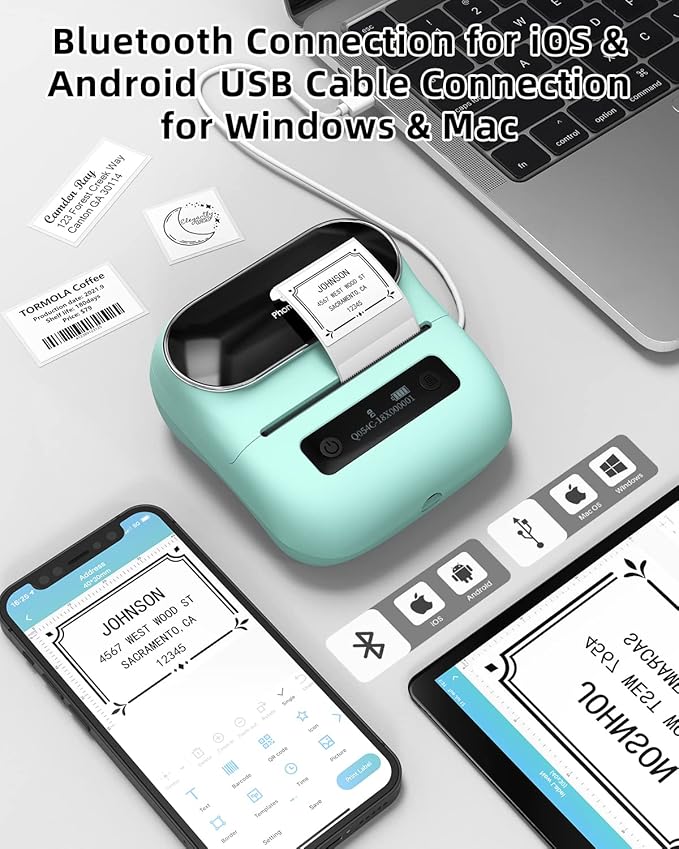 Phomemo M220 Label Maker, New Flagship 3.14 Inch Bluetooth Thermal Label Printer for Barcode, Address, Labeling, Mailing, File Folder, Portable Maker Easy to Use, Support with Smart Phone&PC