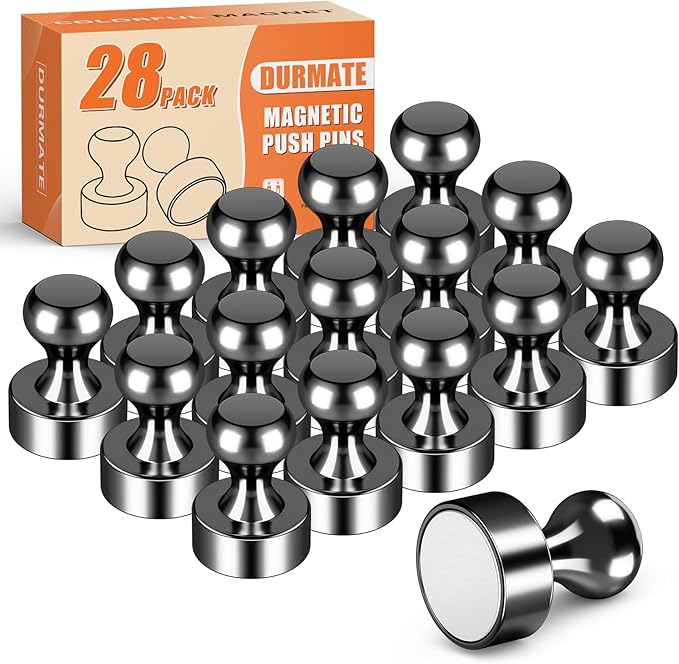Strong Magnets for Whiteboard, Small Cute Push Pins, Circle Fridge Magnets, Black Magnetic Neodymium Strong for Kitchen, Office, Crafts Classroom, Gadgets, Wall Decor, Pack of 28