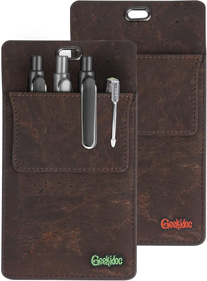 Premium Portuguese Cork Pocket Protector for Men | Multi-Use Pocket Protectors for Shirts and Lab Coats | For Pen, Pencils, Pointers, and More | 2 Pack of Brown Pocket Organizer Protectors