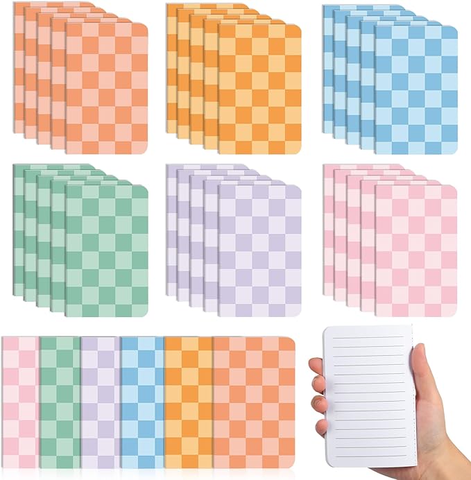 48 Pack Mini Hippie Groovy Notebooks Back to School Favors Small Pocket Size Retro Pink Blue Checked School Girl Notebooks for Students Teacher Appreciation Gift Employee Classroom Prize 5x3 Inch