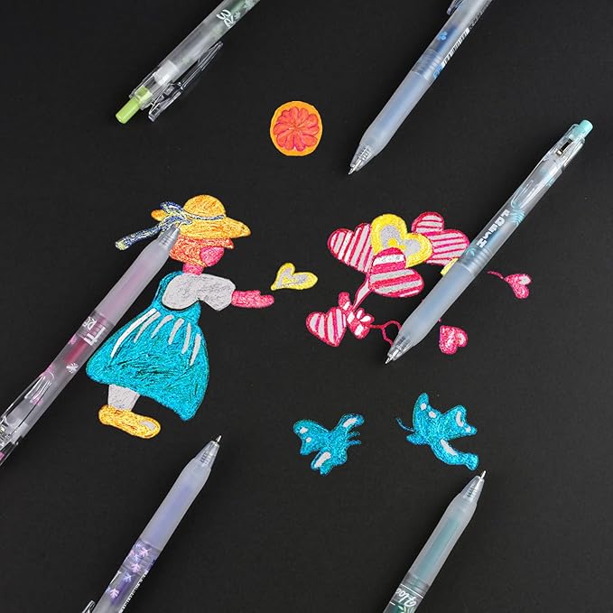 EooUooIP Glitter Gel Pens, 16 Assorted Colors 0.7MM Fine Tip Retractable Rolling Ball Pens, Quick-Drying Ink Sparkly Gel Ink Pens for Adults Journaling Coloring Books Drawing Doodling