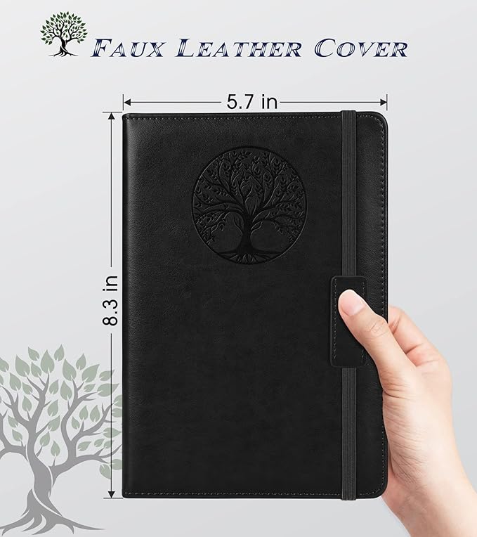 Lined Journal Notebook for Women Men,256 Pages A5 Hardcover Leather Journals for Writing,Travel,Business,Work & School,College Ruled Notebooks for Note Taking,Diary Notepad 5.7"×8.3"(Black)