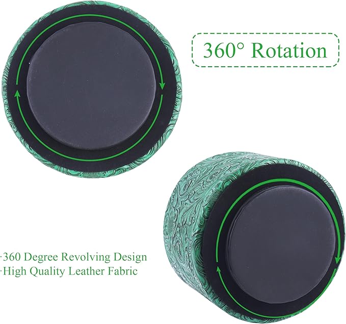 lizimandu Round Leather Art Supply Organizer,Remote Control Holder,360 Degree Spinning,Multi-Functional Pencil Holder,4 Compartments Desktop Stationary Organizer(1-Carved Green)